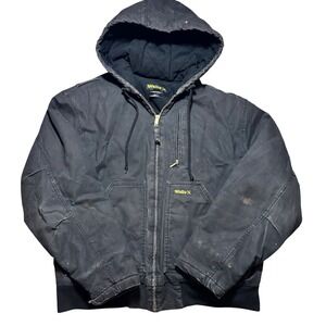 Walls Hooded Work Jacket Mens L Black Good Distressed Duck Canvas Insulated